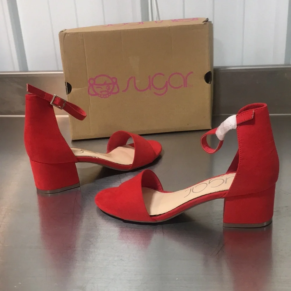 Sugar Women's Red Ankle-Strap Block Heel Sandals